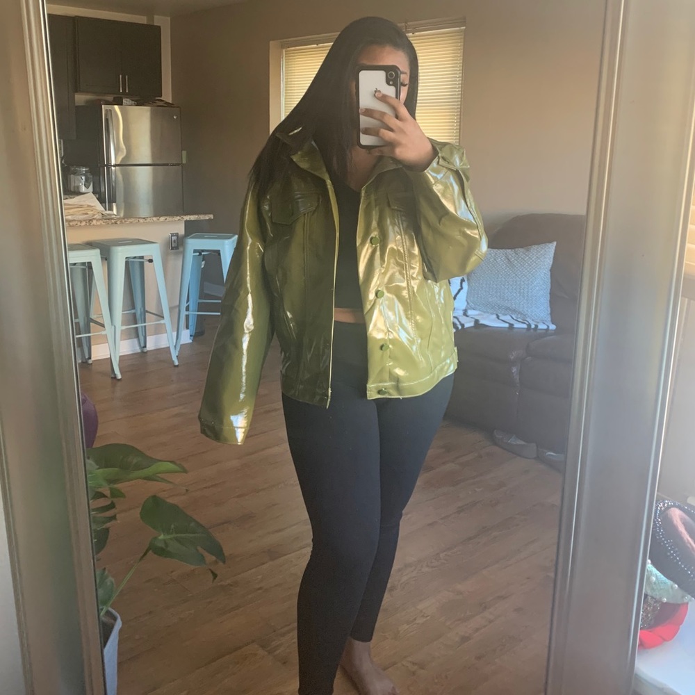 Princess Polly Green Faux Leather Starboy Jacket